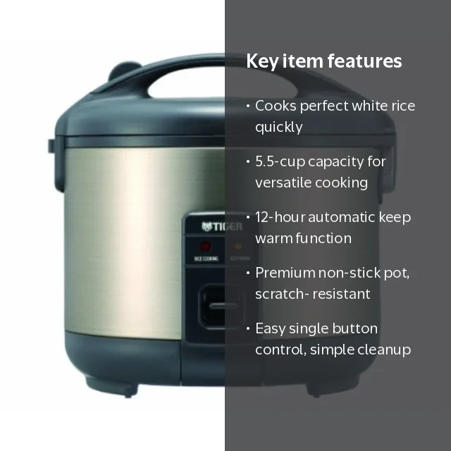 Tiger 5.5-Cup Rice Cooker and Warmer JNP-S10U-HU, Stainless Steel