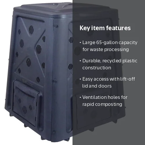 Redmon, Compost Bin, 65 Gallon capacity, Black plastic with air