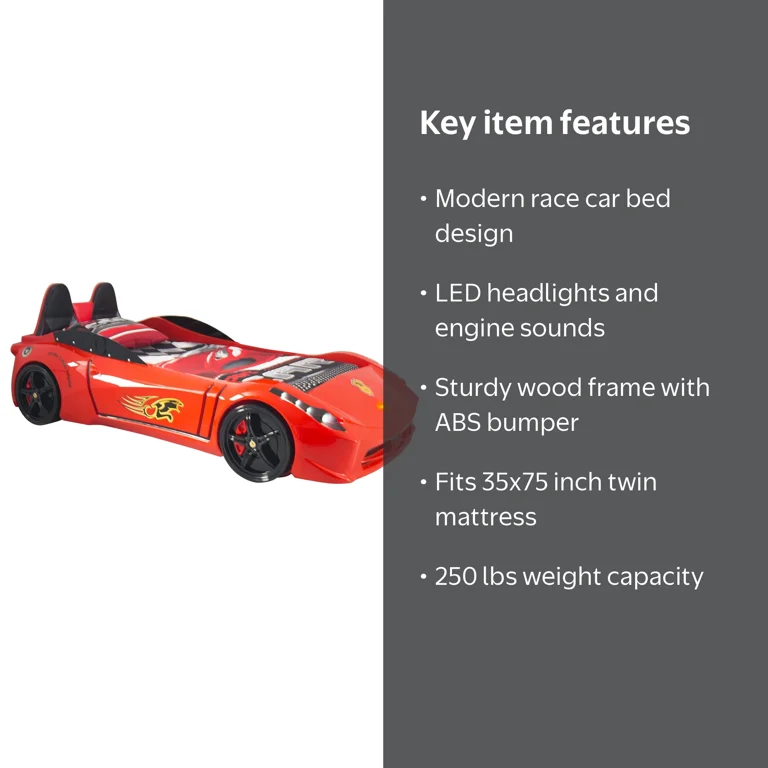Titi Racer Modern TT Twin Race Car Bed with Remote Control in Red