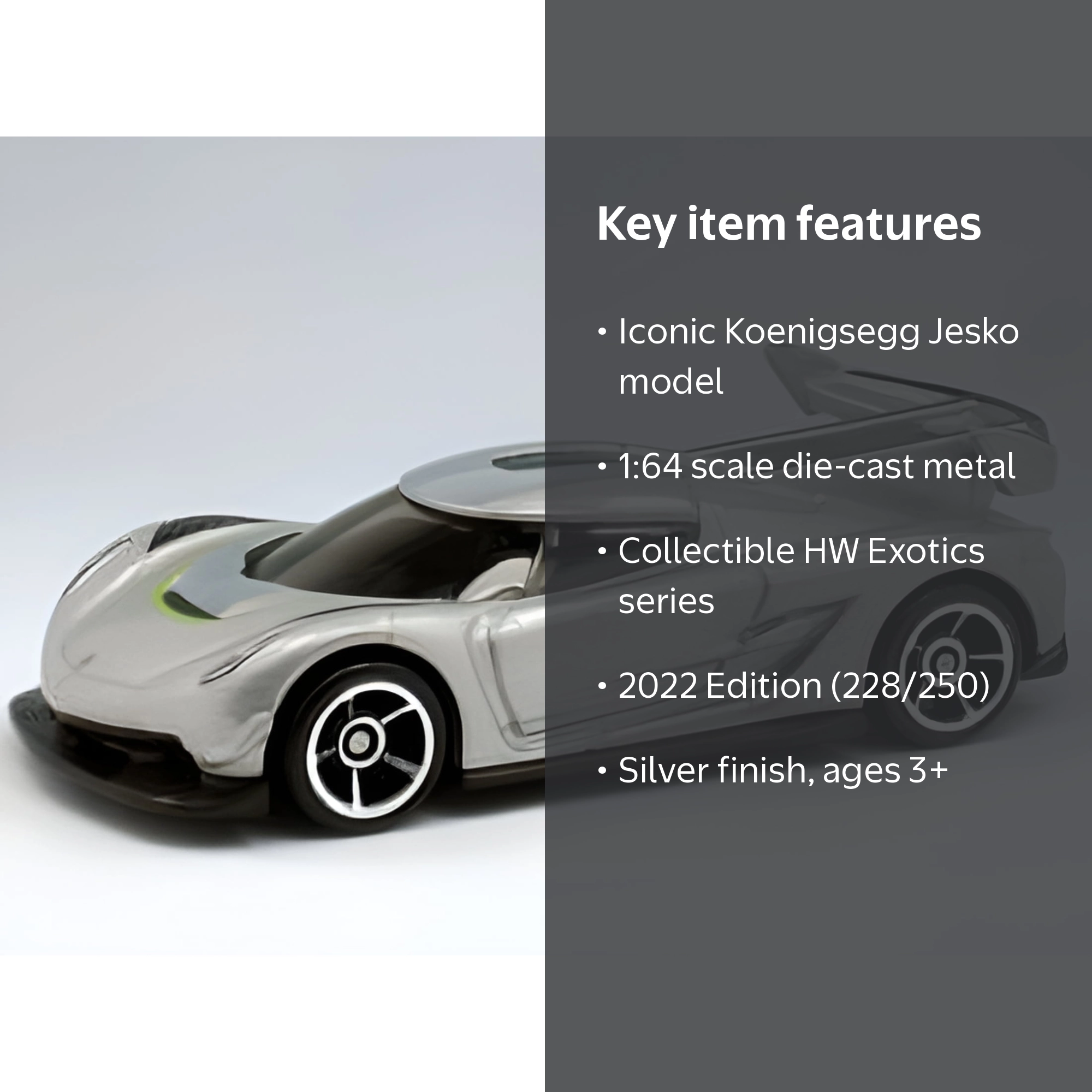 Hot Wheels, Toy Car, 2020 Koenigsegg Jesko HW Exotics, Silver