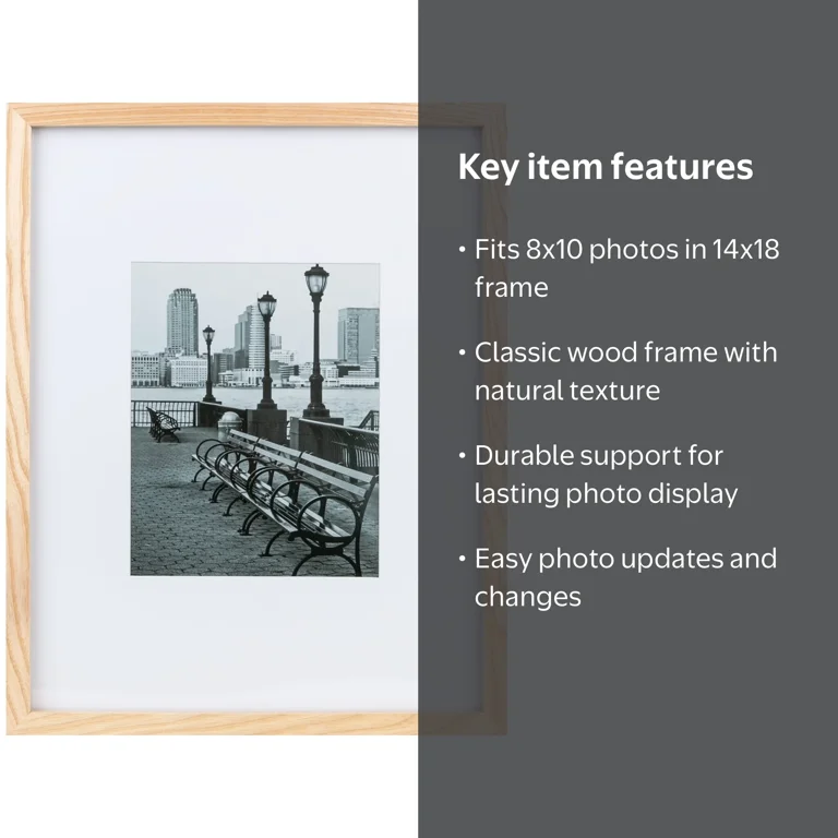 Better Homes & Gardens 14x18 Wood Gallery Frame with Mat for 8x10