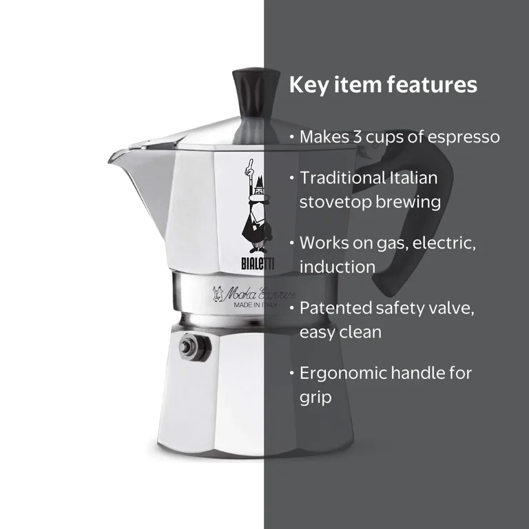 Bialetti, Moka Express, 3 Cup Espresso Maker, Made in Italy