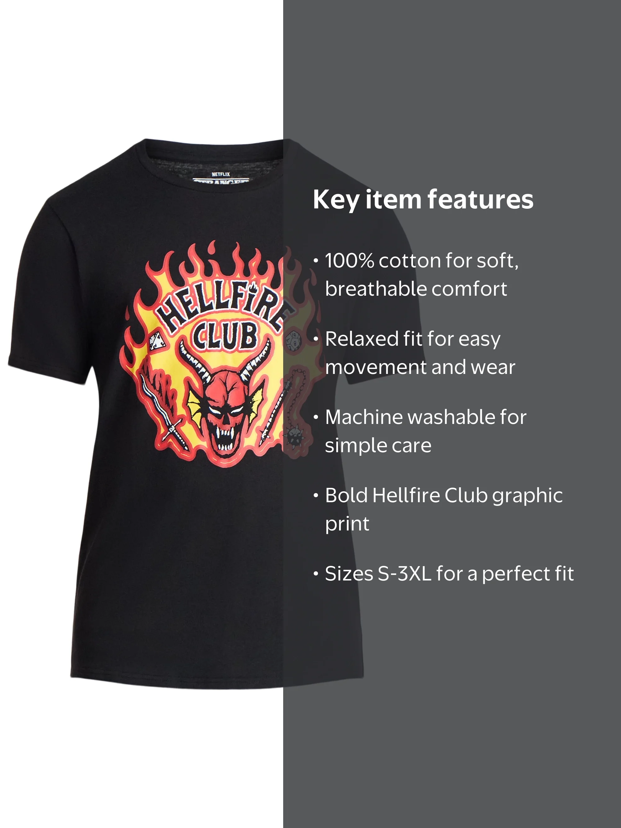 (新品)Netflix ストレンジャーシングス HELLFIRECLUB XL Netflix Stranger Things Men's and Big Men's Hellfire Club Graphic