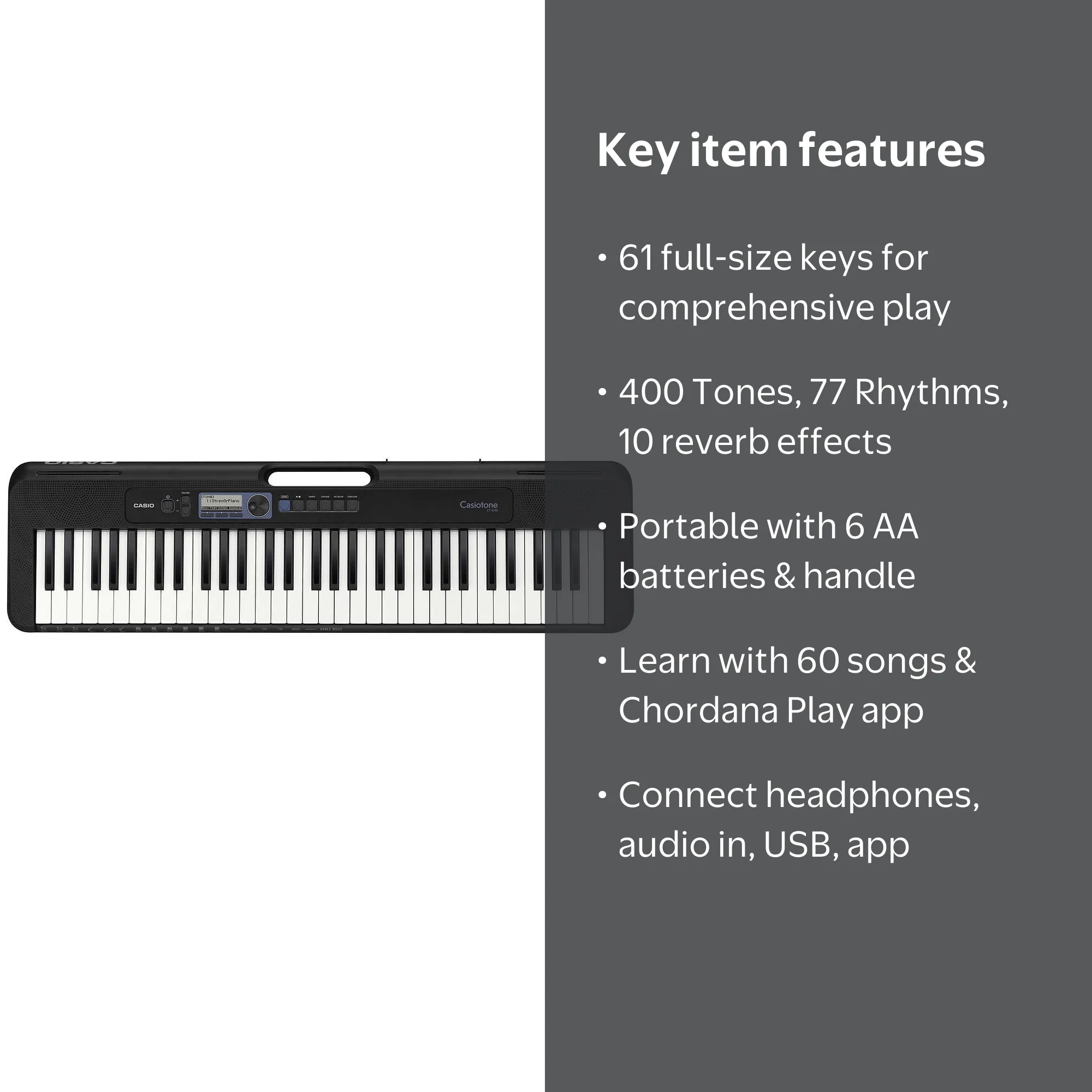 Casio CT-S190 Full Size 61-key Portable Electronic Keyboard Bundle
