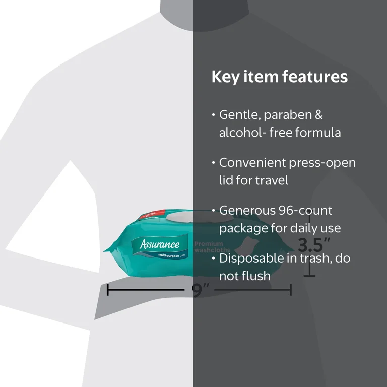 Assurance Premium XL Washcloths for Adults Disposable Full Body