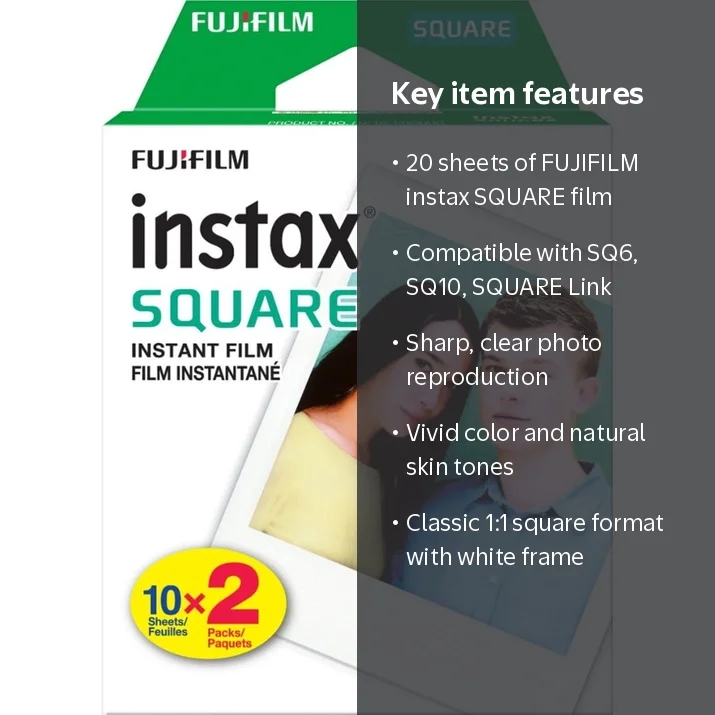 2個 Supreme Fujifilm instax instant Film Fujifilm, instax SQUARE Film, 20 Sheets, White Frame - Walmart.com