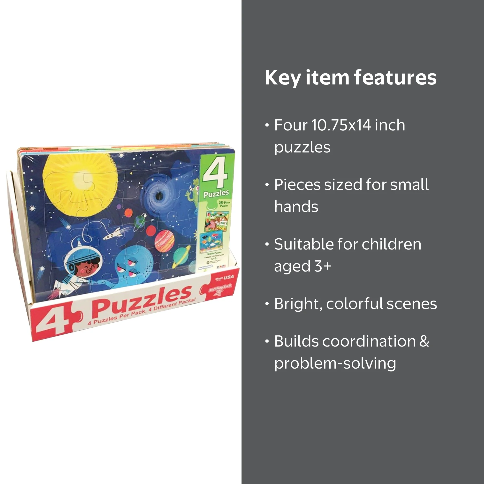 PlayMonster 4-Pack Colorful Educational Jigsaw Puzzles Assortment