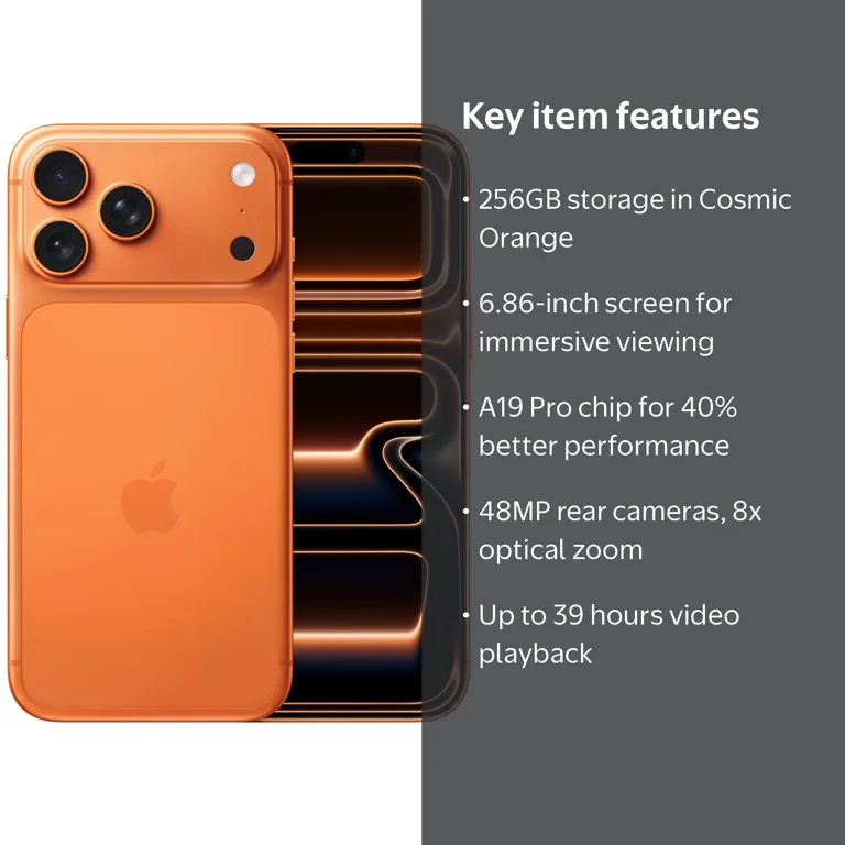 T-Mobile iPhone 17 Pro Max 256GB Cosmic Orange - Walmart.com