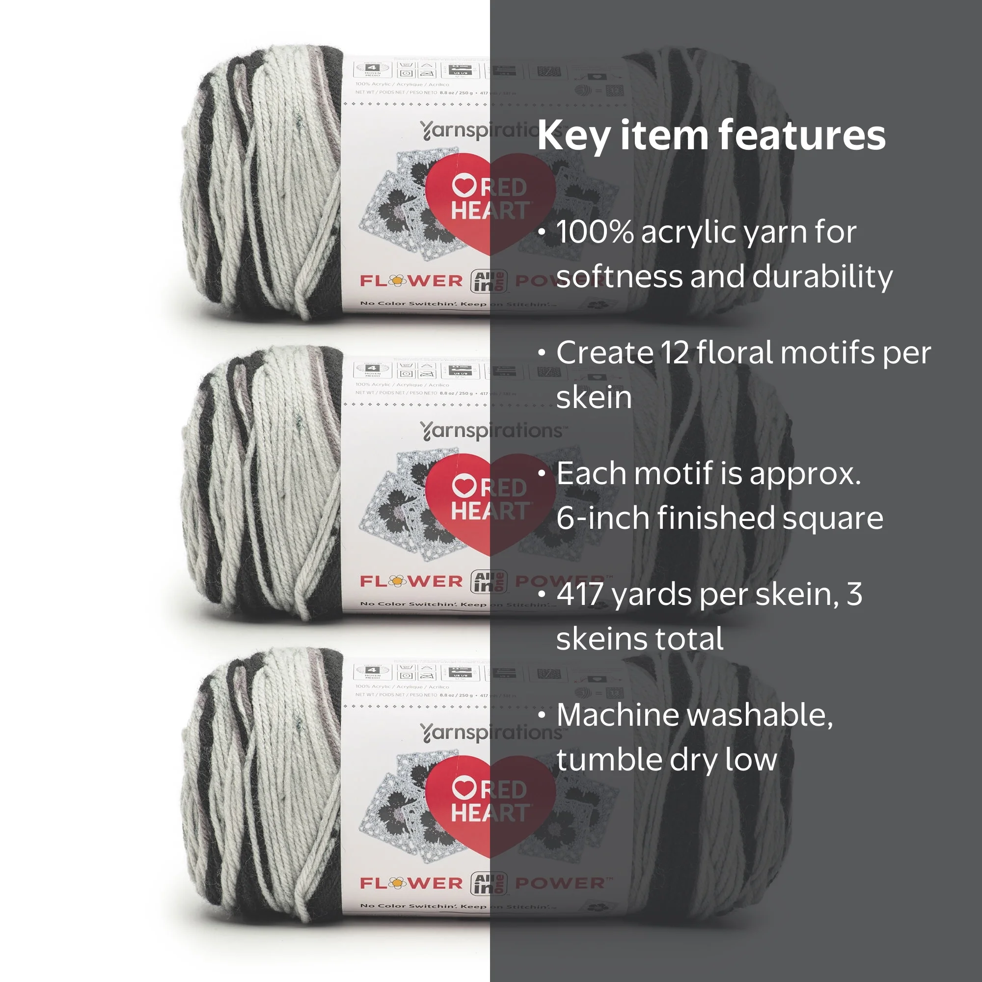 Red Heart® AIO Flower Power™ #4 Medium Acrylic Yarn, Black Dahlia