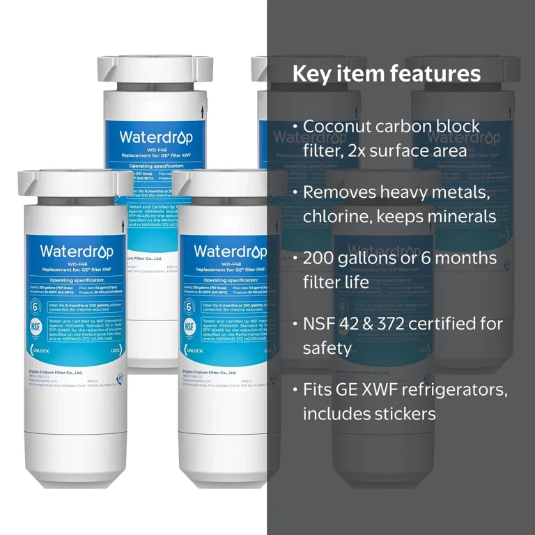 Waterdrop Refrigerator Water Filter for GE XWF Fits GE WR17X30702