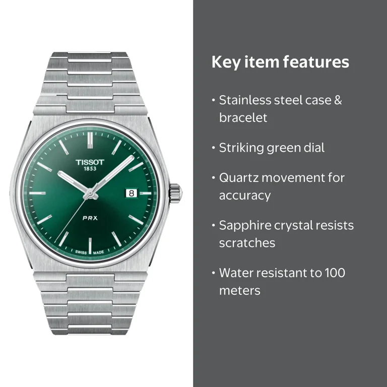 Tissot PRX T-Classic Men's Watch, Quartz, Green Dial, 316L Steel