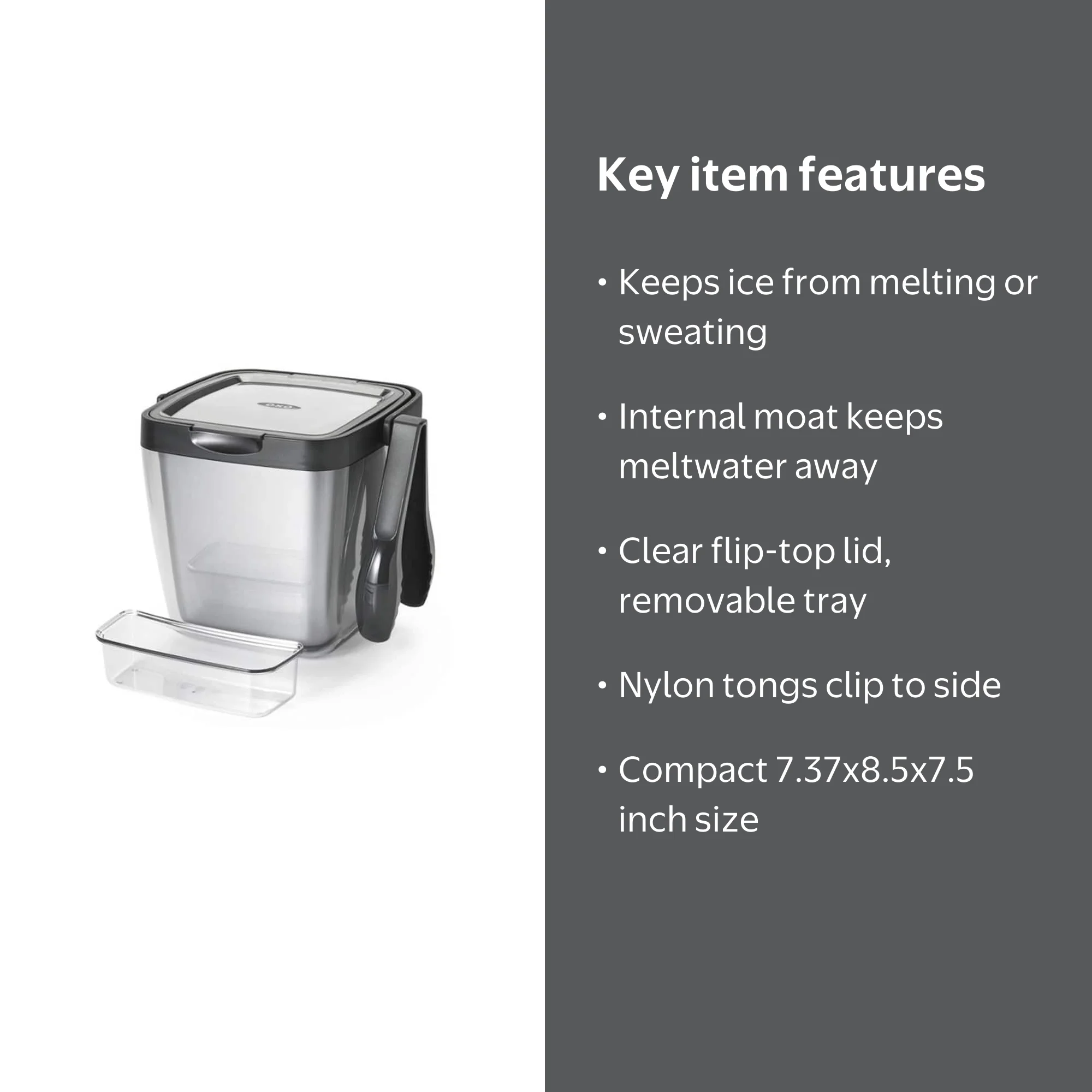 OXO 11169200 3 Piece Plastic Insulated Ice Bucket Bin with Lid