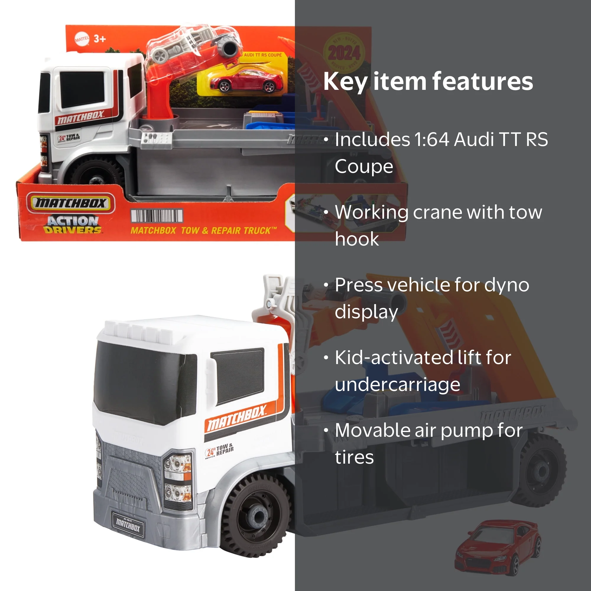 Matchbox Action Driver Tow & Repair Truck with 1:64 Scale Car