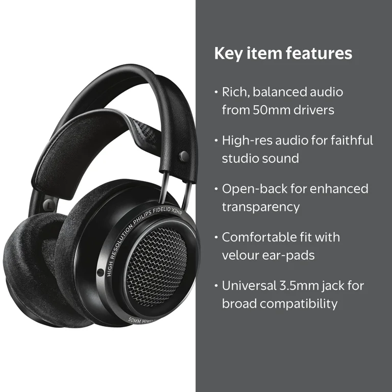 Philips, Fidelio X2HR Headphones, 50mm Drivers, Open Back Design