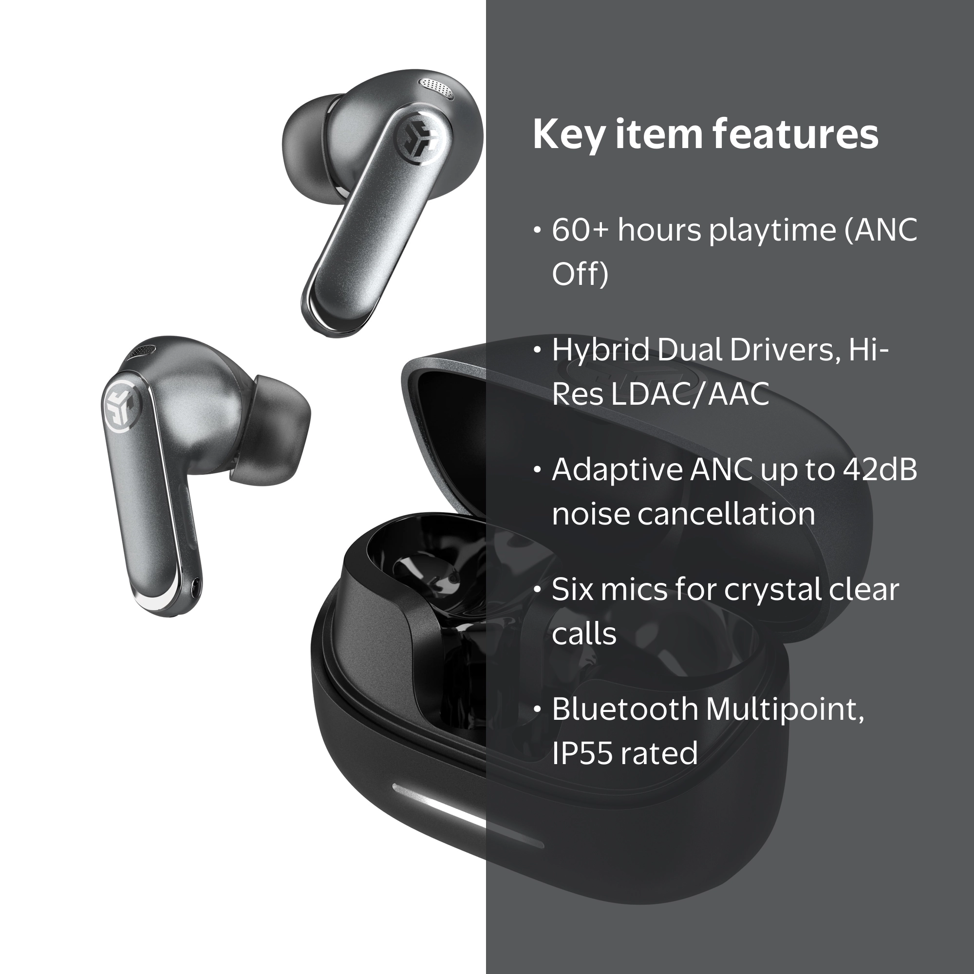 JLab Epic Pods ANC True Wireless Earbuds, Hi-Res LDAC, 60+ Hour