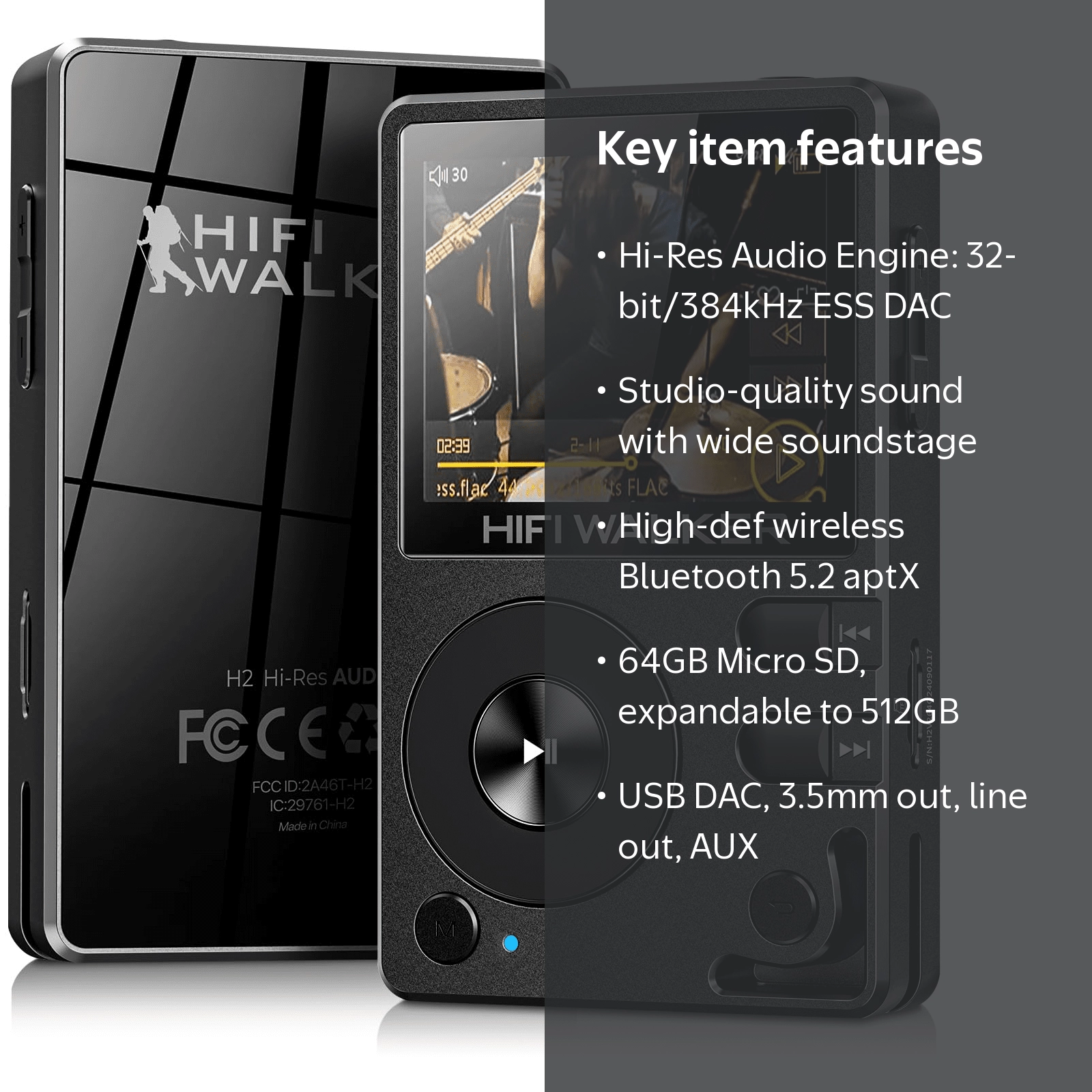 HIFI WALKER, Hi-Res MP3 Player, Bluetooth 5.2 Wifi, Lossless DAC