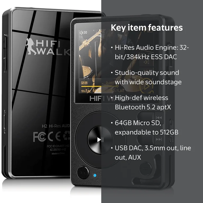 HIFI WALKER, Hi-Res MP3 Player, Bluetooth 5.2 Wifi, Lossless DAC