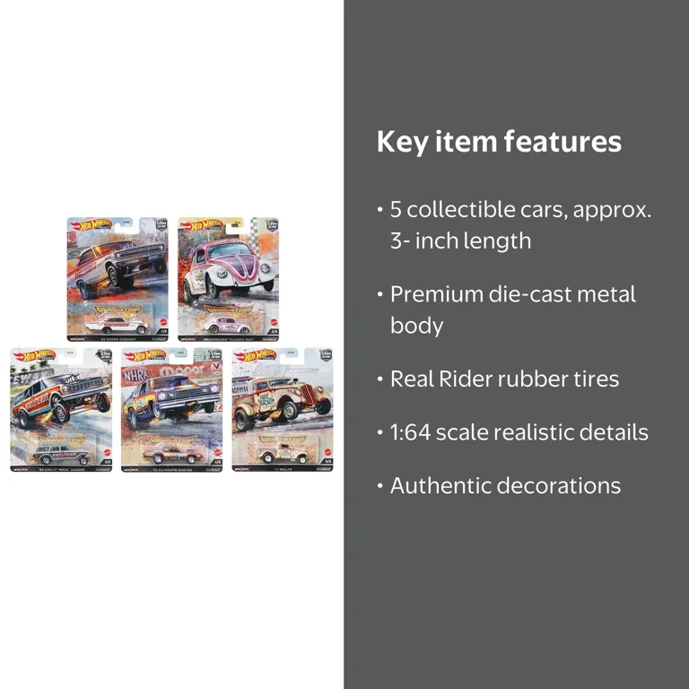 Hot Wheels, Premium Culture Drag Strip Cars, 5 Pieces, 1:64 scale