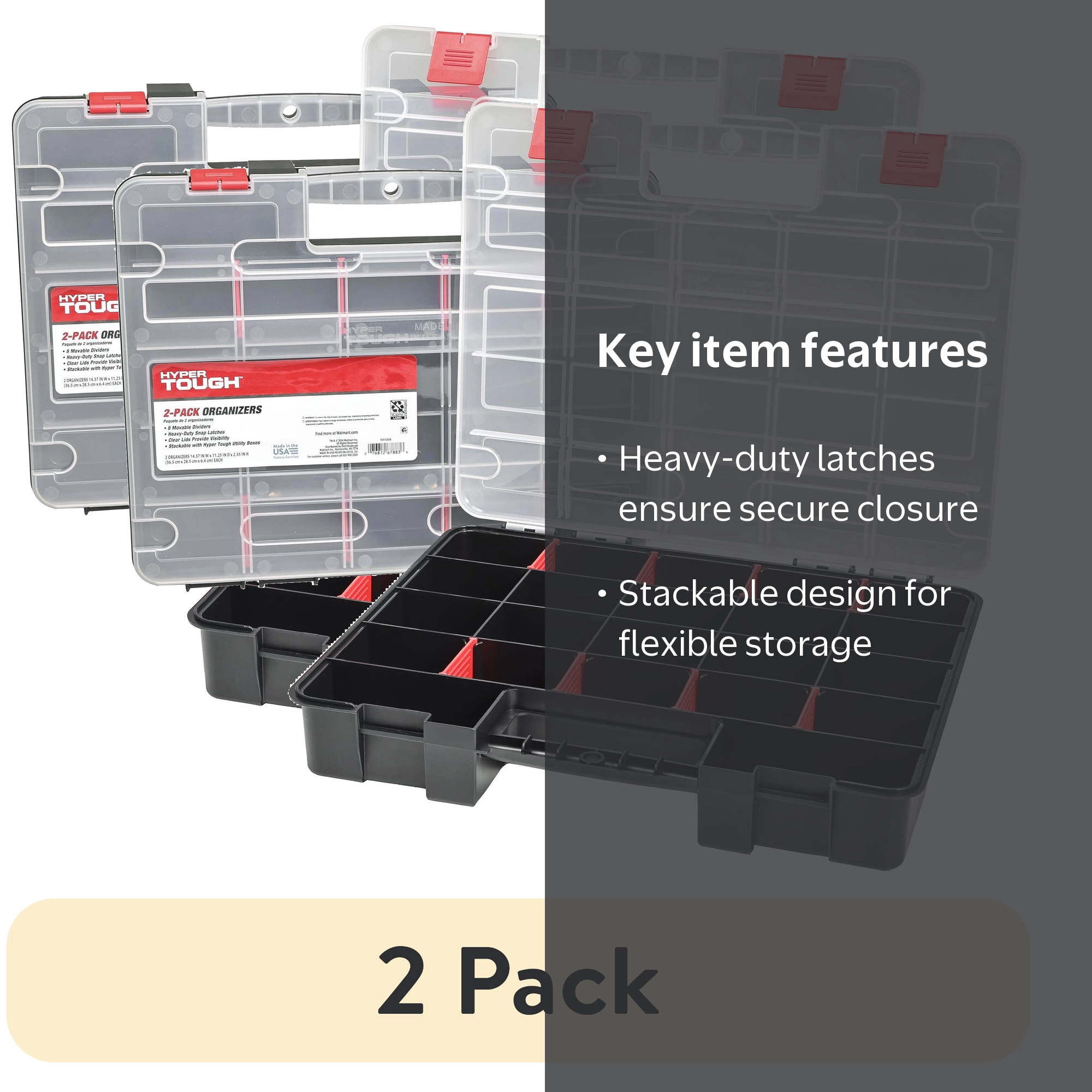 2 pack) (2 pack) Hyper Tough Stackable Organizer 2-Pack, Plastic