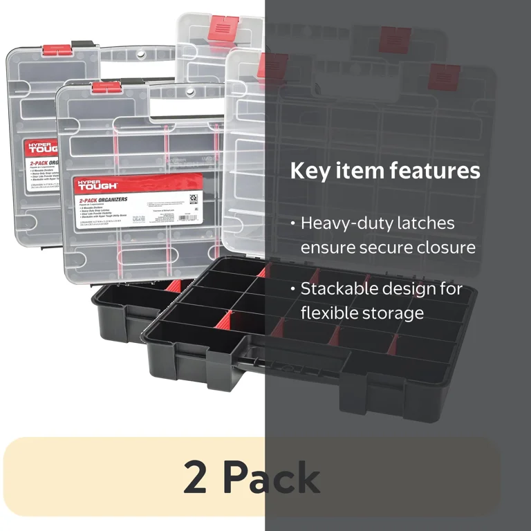 2 pack) (2 pack) Hyper Tough Stackable Organizer 2-Pack, Plastic