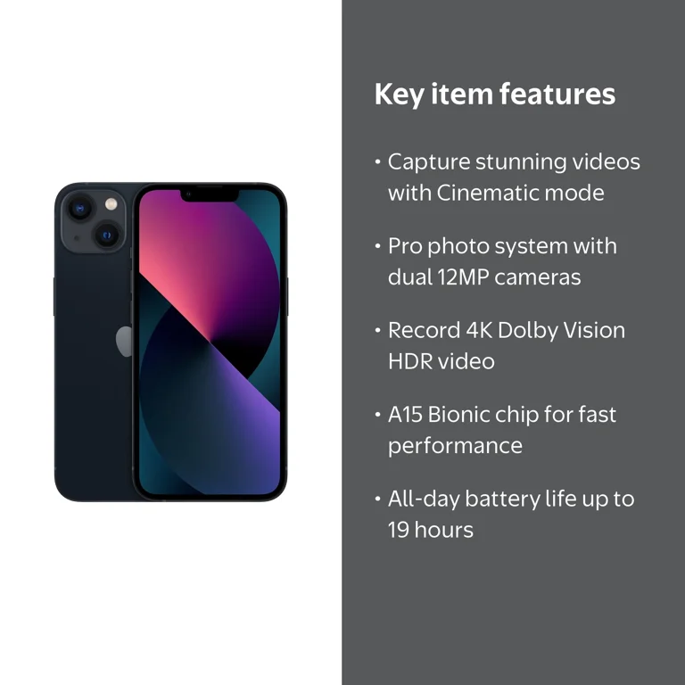 AT&T iPhone 13 128GB Midnight - Walmart.com