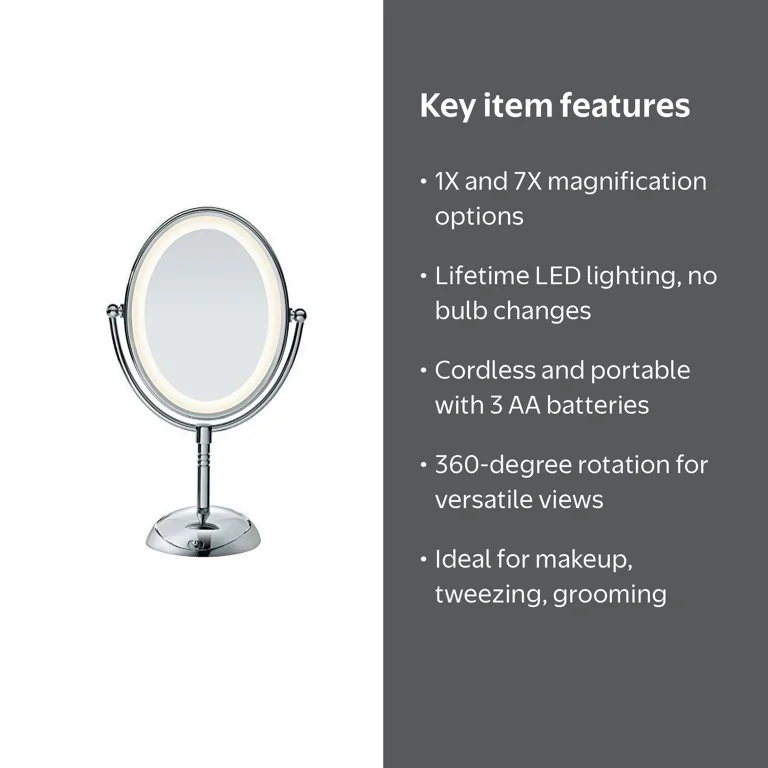 Conair Reflections Double-Sided LED Vanity Mirror, 1X/7X