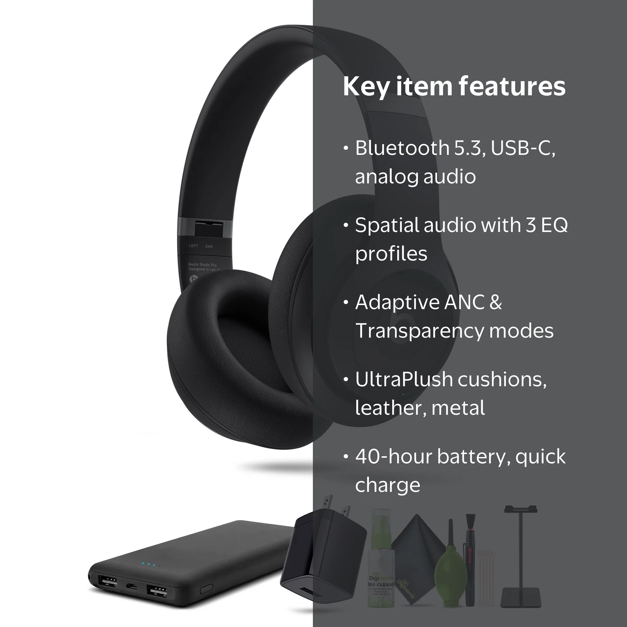 Beats Studio Pro Wireless Over-Ear Headphones (Black) Bundle
