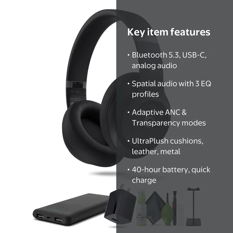 Beats Studio Pro Wireless Over-Ear Headphones (Black) Bundle