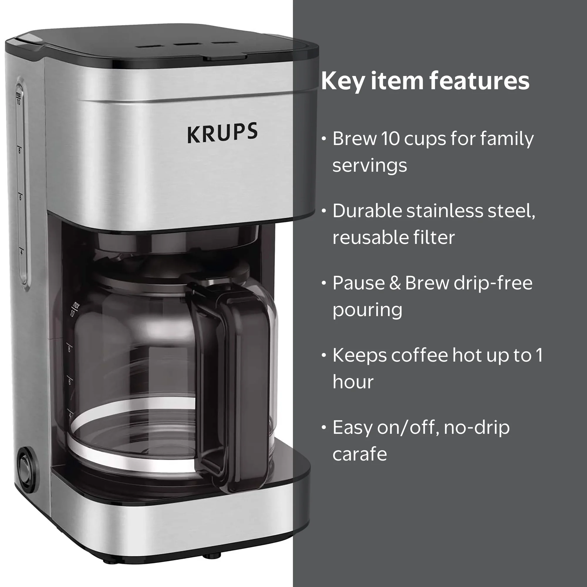 KRUPS KT600 コーヒーメーカー 10杯分 KRUPS, Coffee Maker, 10-Cup, Stainless Steel with Keep Warm