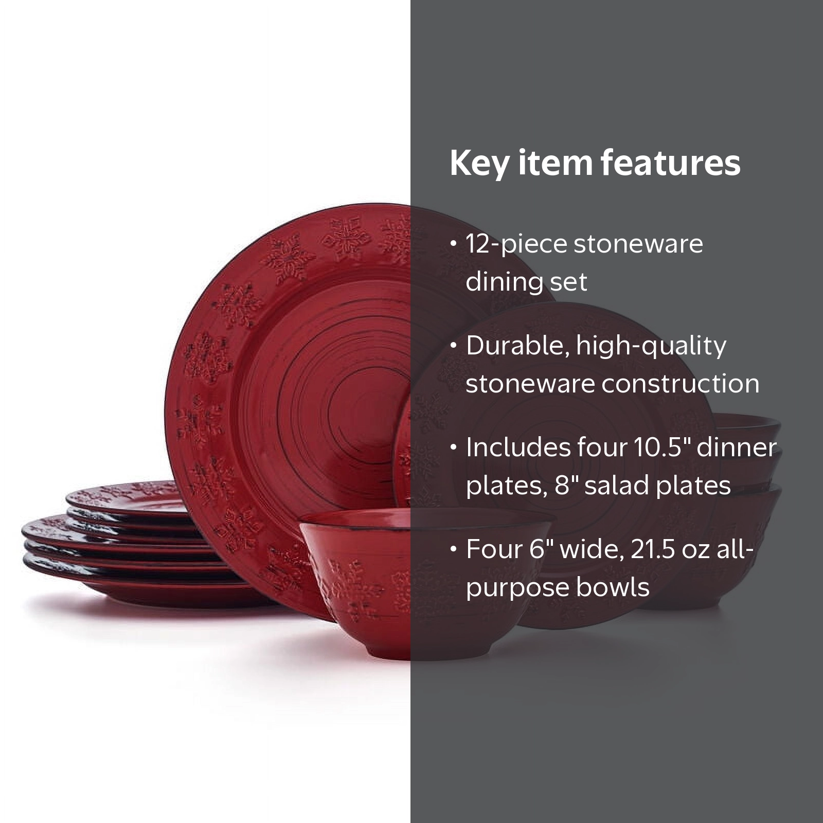Pfaltzgraff, Dinnerware Set, Trellis Snowflakes 12-Piece, Red