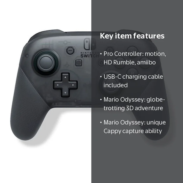 Nintendo Switch Pro Controller + Super Mario Odyssey Game, Control