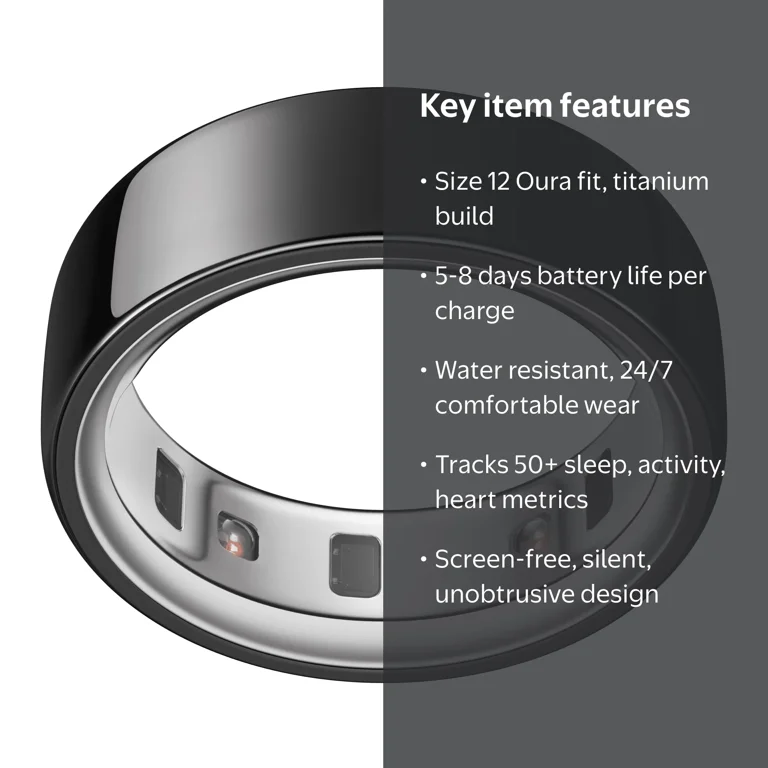 Oura Ring 4, Black, Size 12, Smart Wearable, Sleep, Fitness