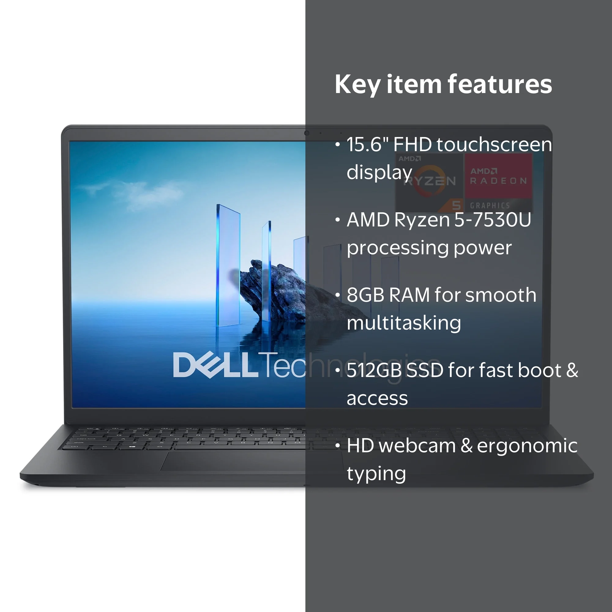 Dell 15 Laptop DC15255 - 15.6-inch FHD Touchscreen, AMD Ryzen 5