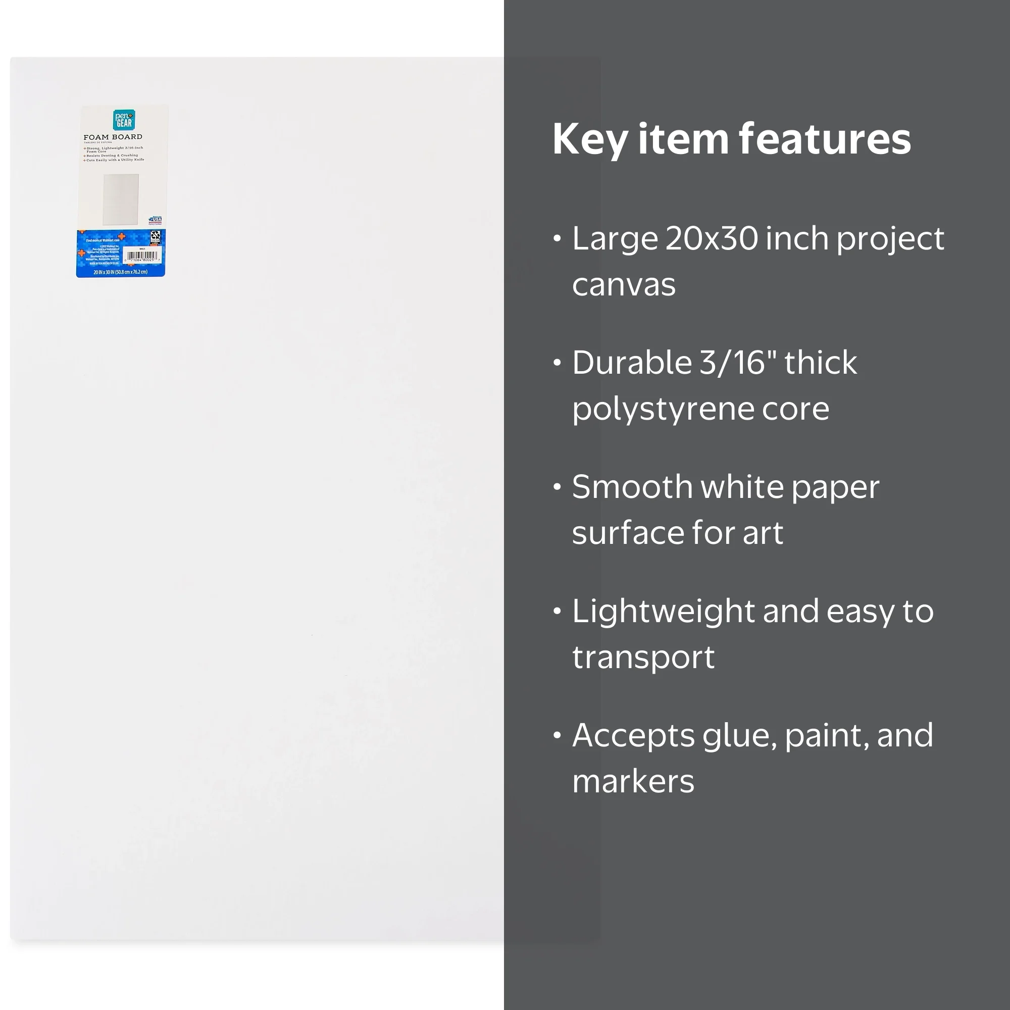 Pen+Gear White Foam Board, 20