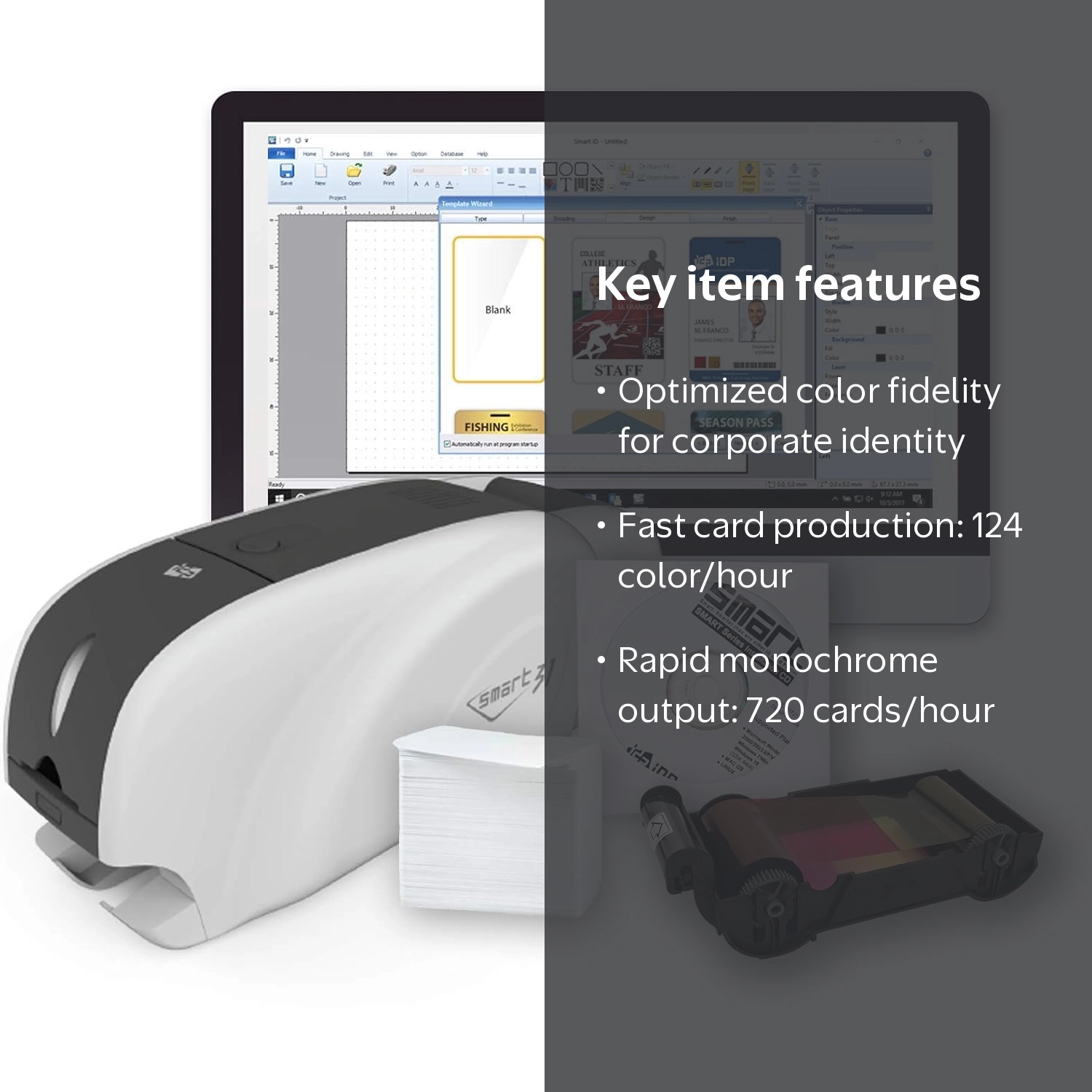 IDP Smart-31D Thermal Dual Side Color Photo ID Card Printer Bundle