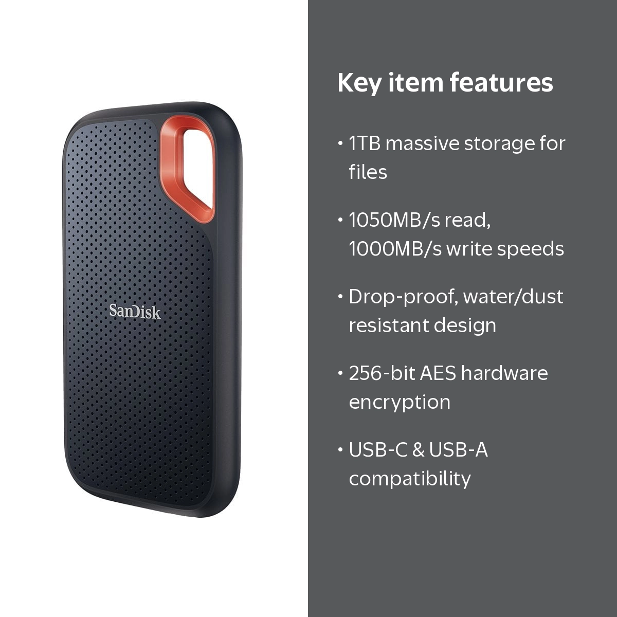 SanDisk Extreme Portable SSD 1TB - USB 3.1 Gen 2 External Drive