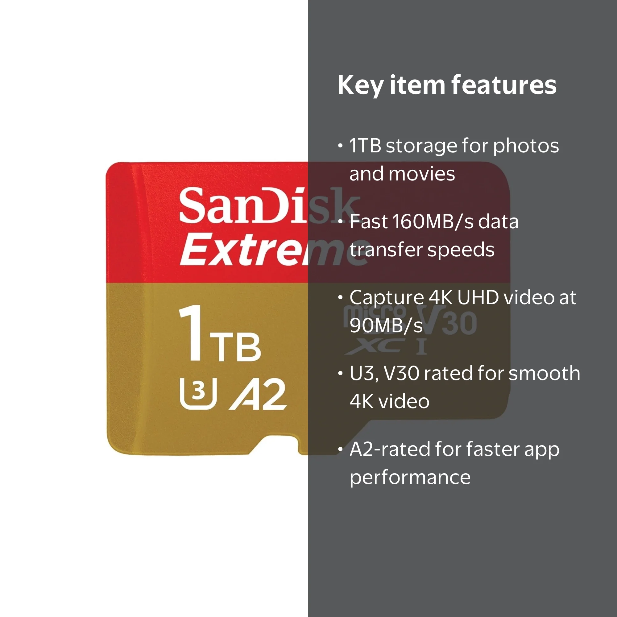SanDisk, microSDXC Card, 1 TB UHS-I U3 Class 10, for 4K UHD Video