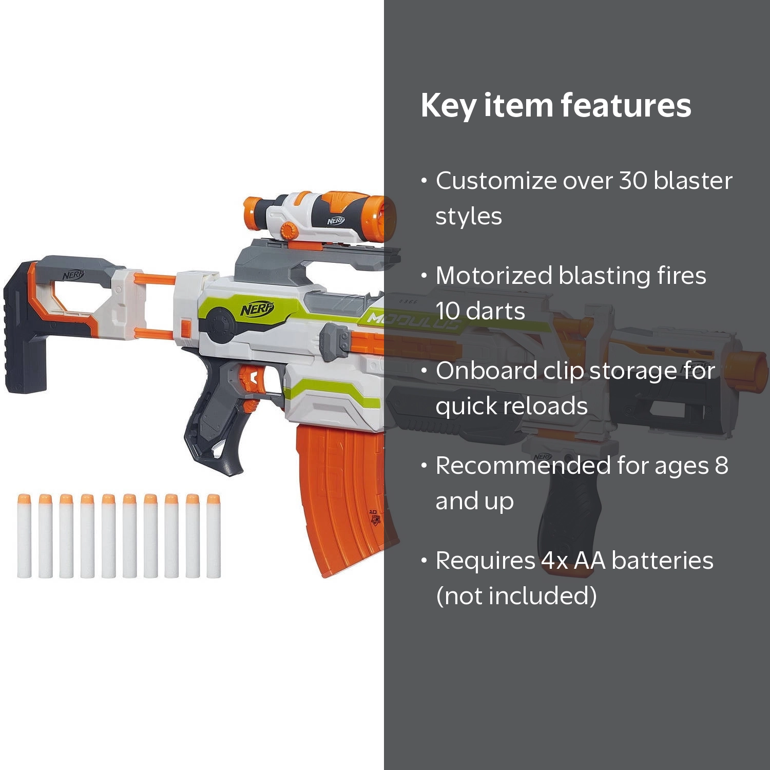 Nerf Modulus ECS-10 Motorized Blaster with Dual Rail Barrel