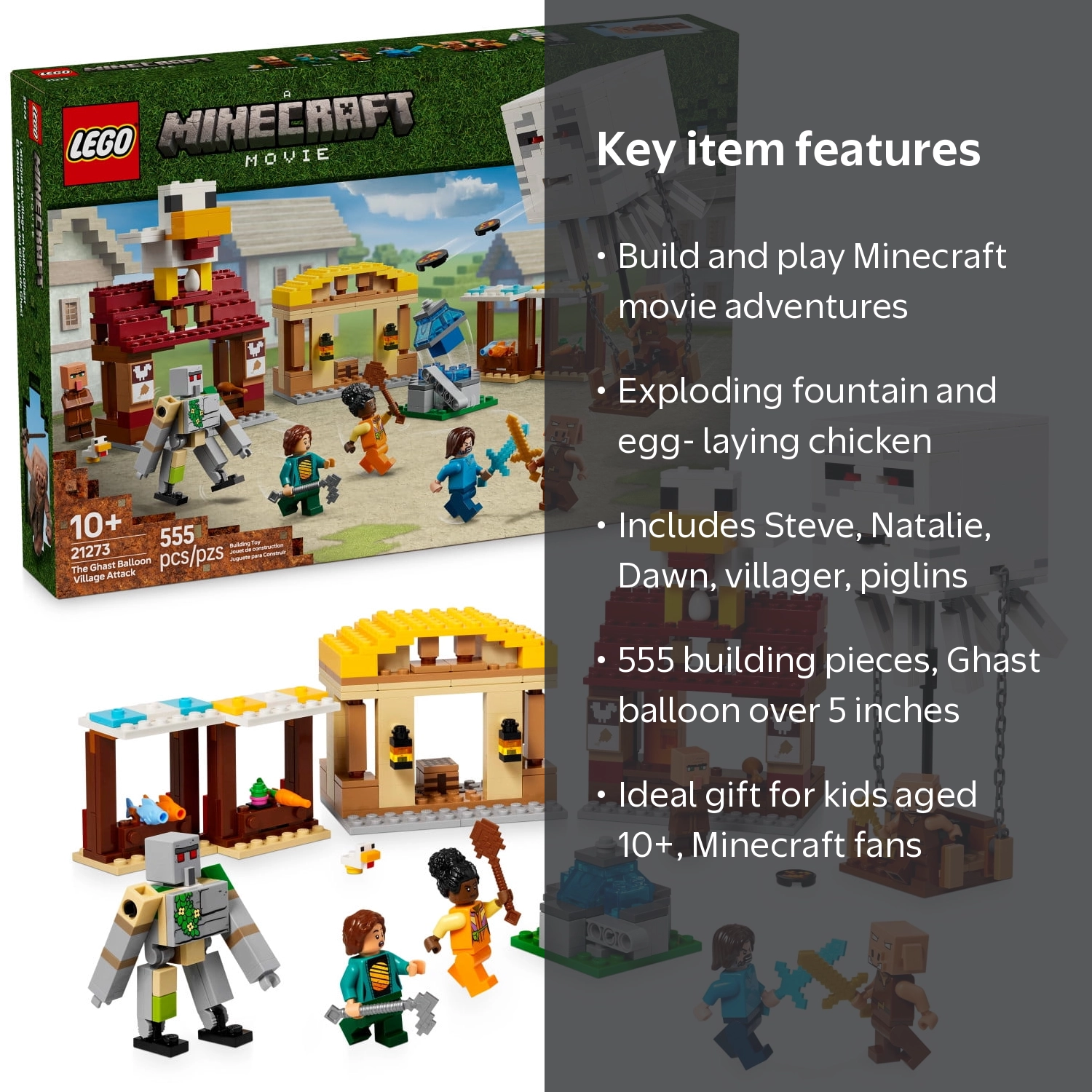 LEGO Minecraft The Ghast Balloon Village Attack- Toy Building Set