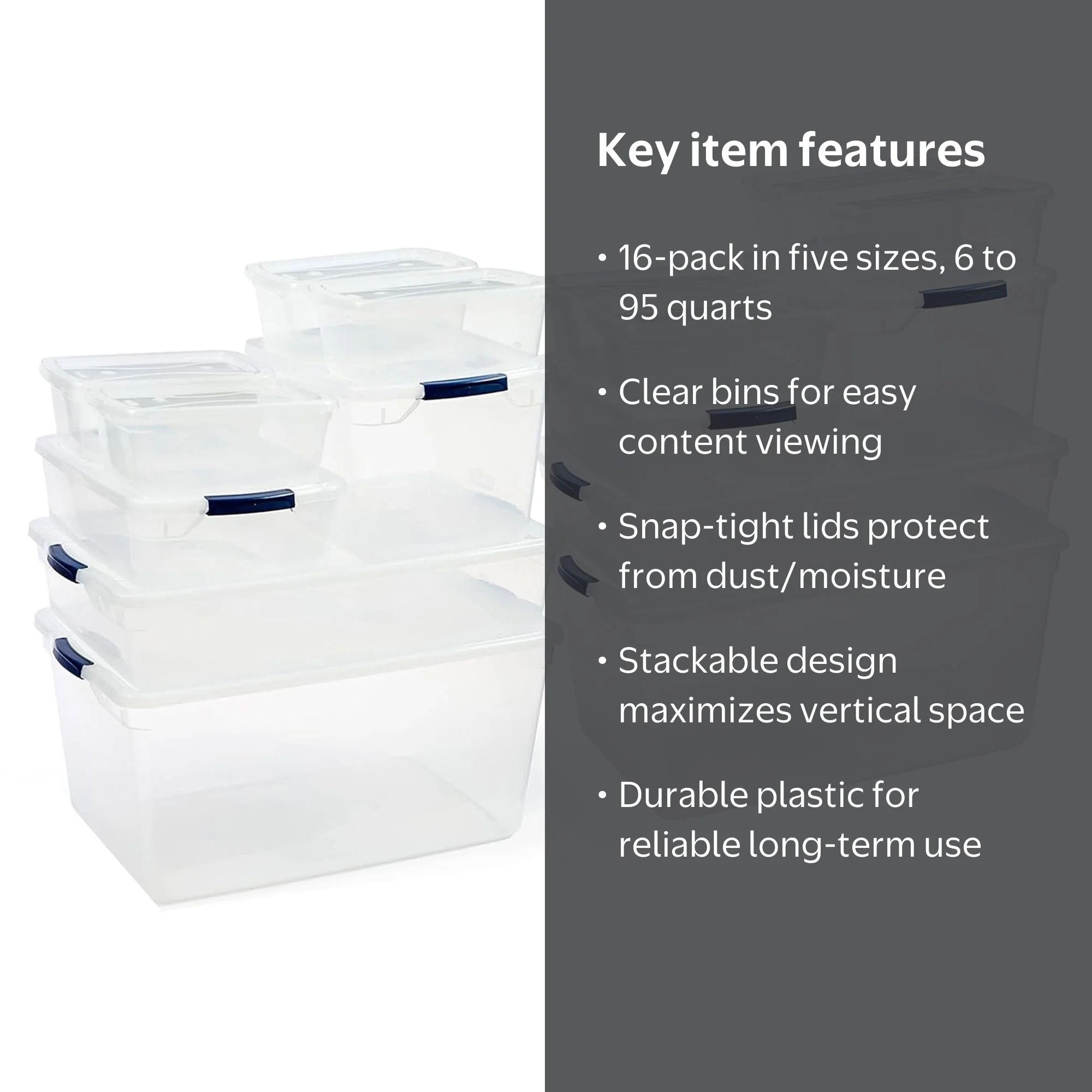 Rubbermaid 16 Pack Stackable Plastic Storage Bins with Snap Tight