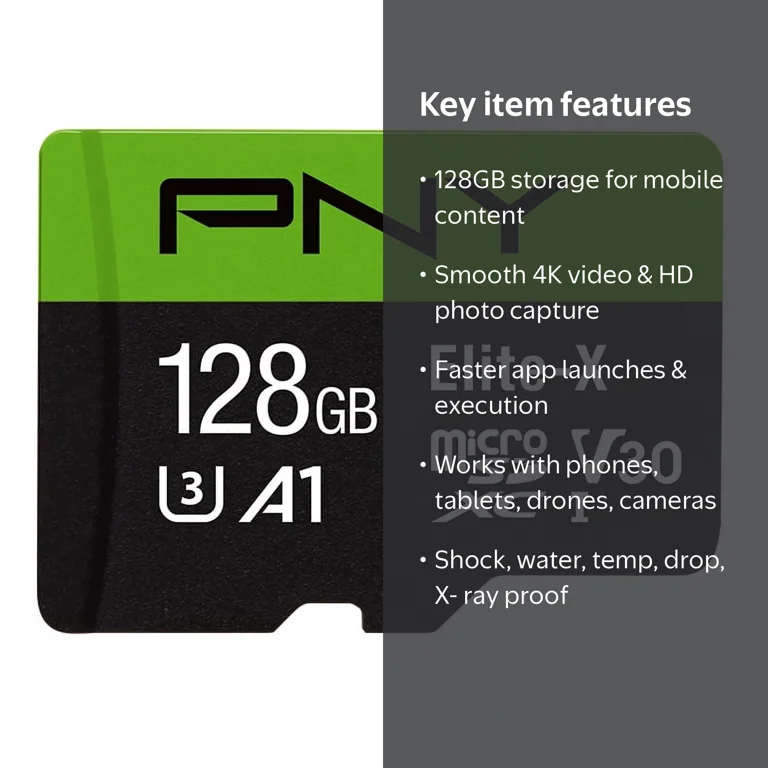 PNY 128GB Elite-X U3 V30 Class 10 microSD Card with SD Adapter
