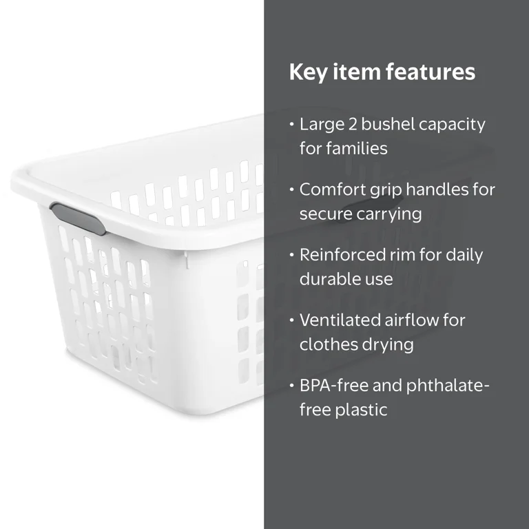 Sterilite 2 Bushel Large Plastic Laundry Basket with 4 Comfort
