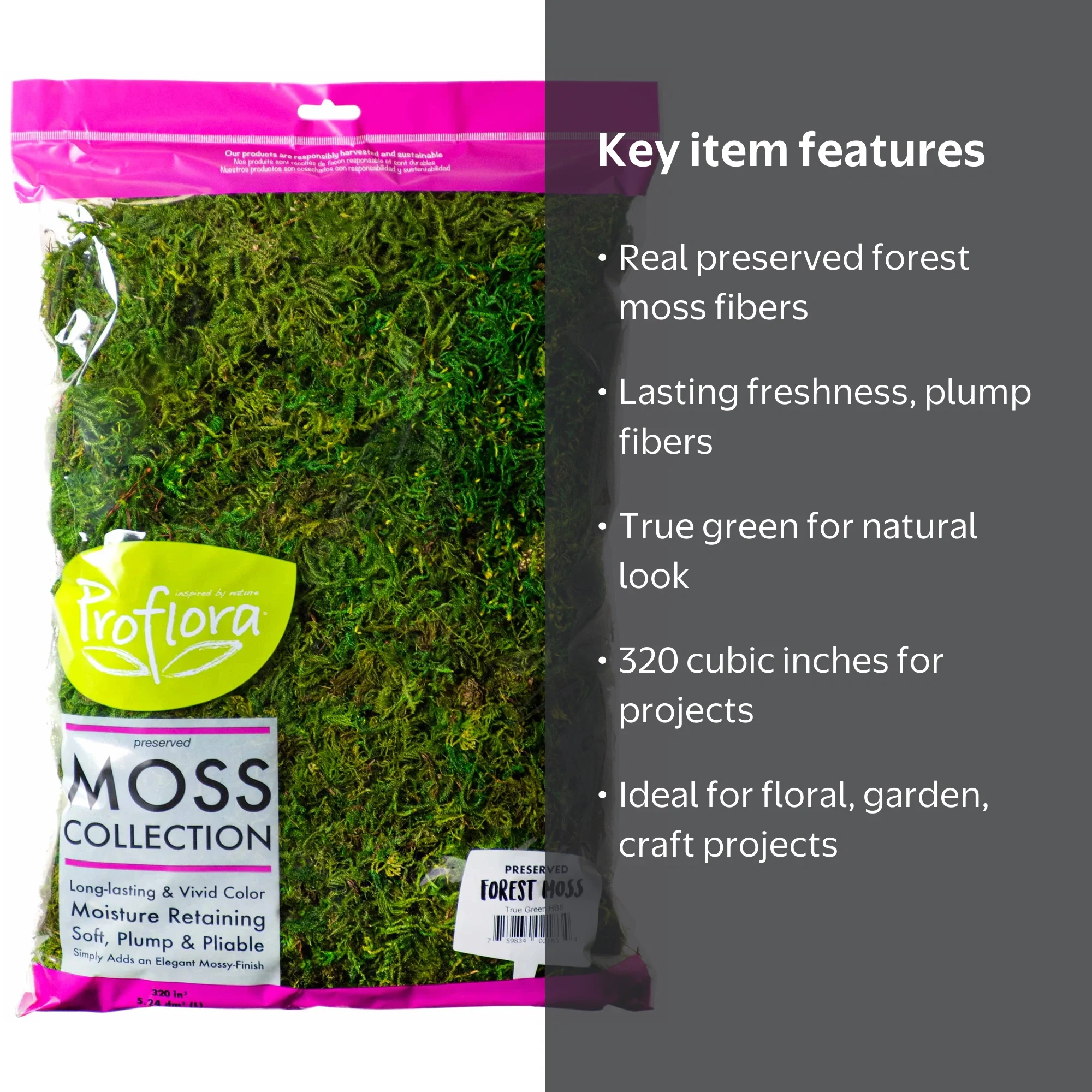 Proflora Preserved Forest Moss, True Green, 320 CU in - Walmart.com