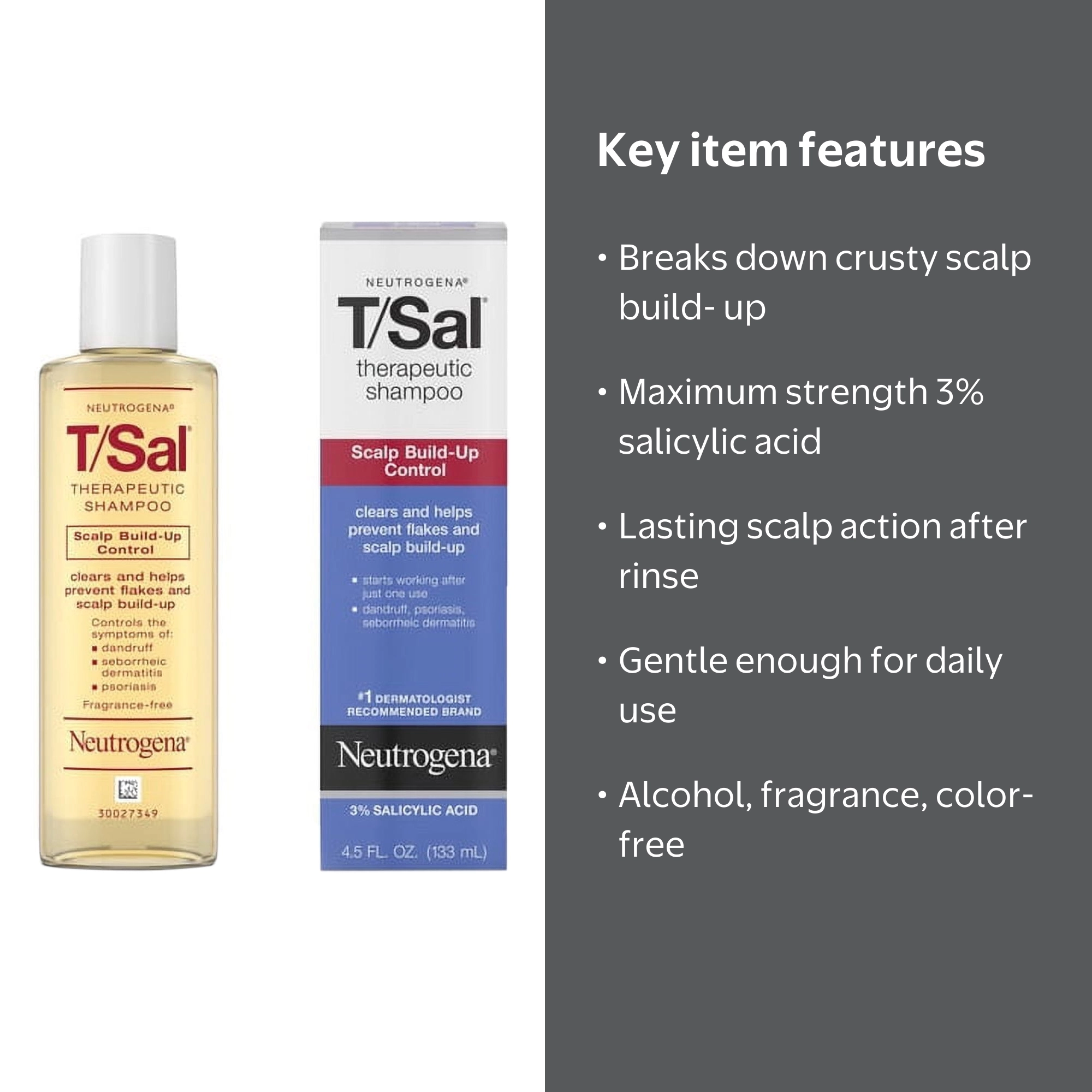 Neutrogena T/Sal Therapeutic Shampoo, Scalp Build-Up Control, 3