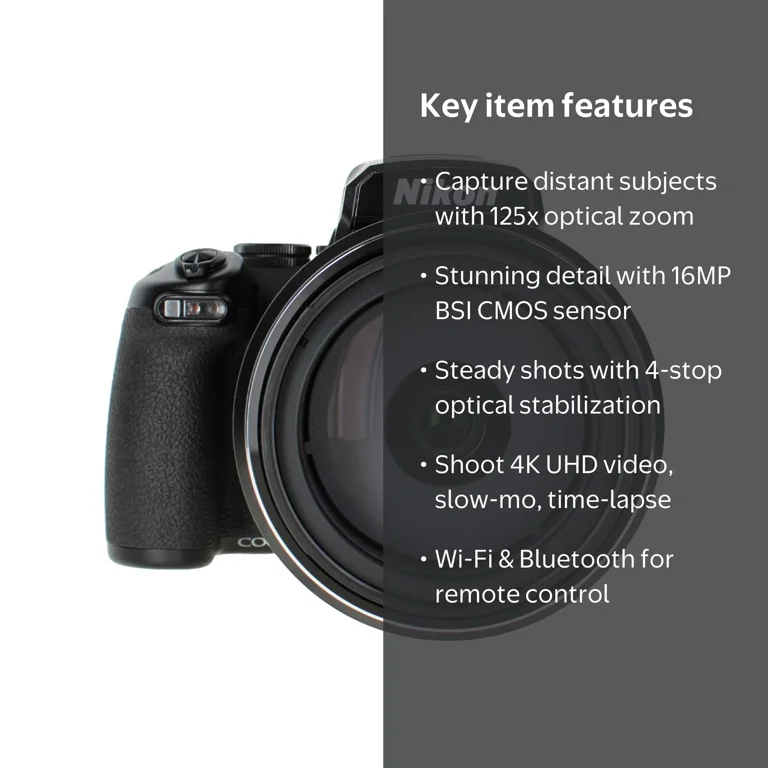 Nikon COOLPIX P1100 Digital Camera, 125x Optical Zoom, 16MP, 4K