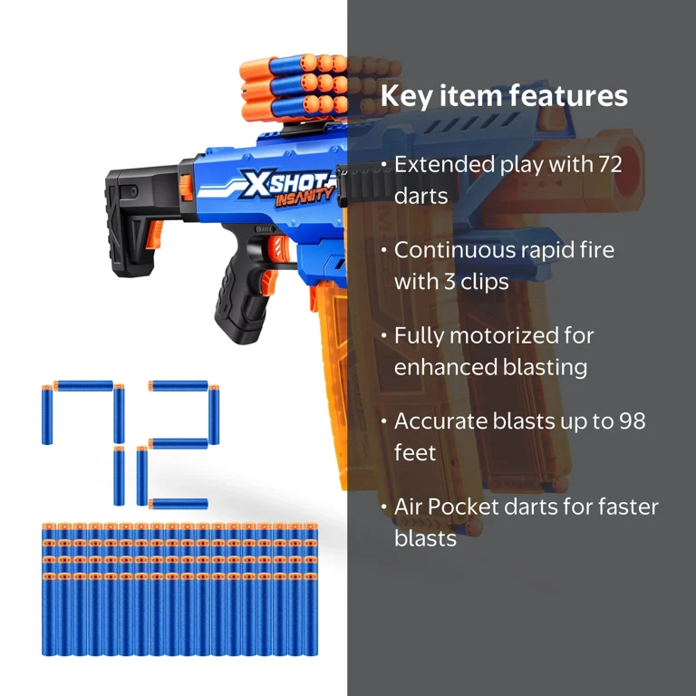 XSHOT, Foam Blaster, Insanity Motorized Clip Mania, 72 Darts