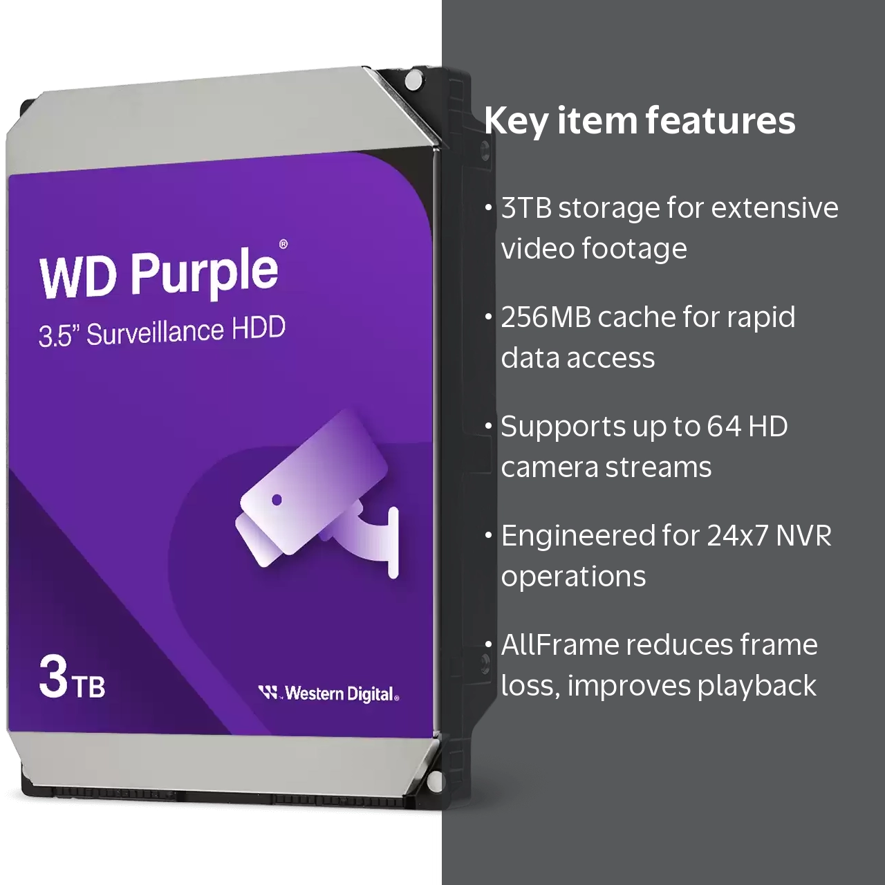 WD Purple 3TB Surveillance Hard Drive, 3.5 Inch Internal HDD