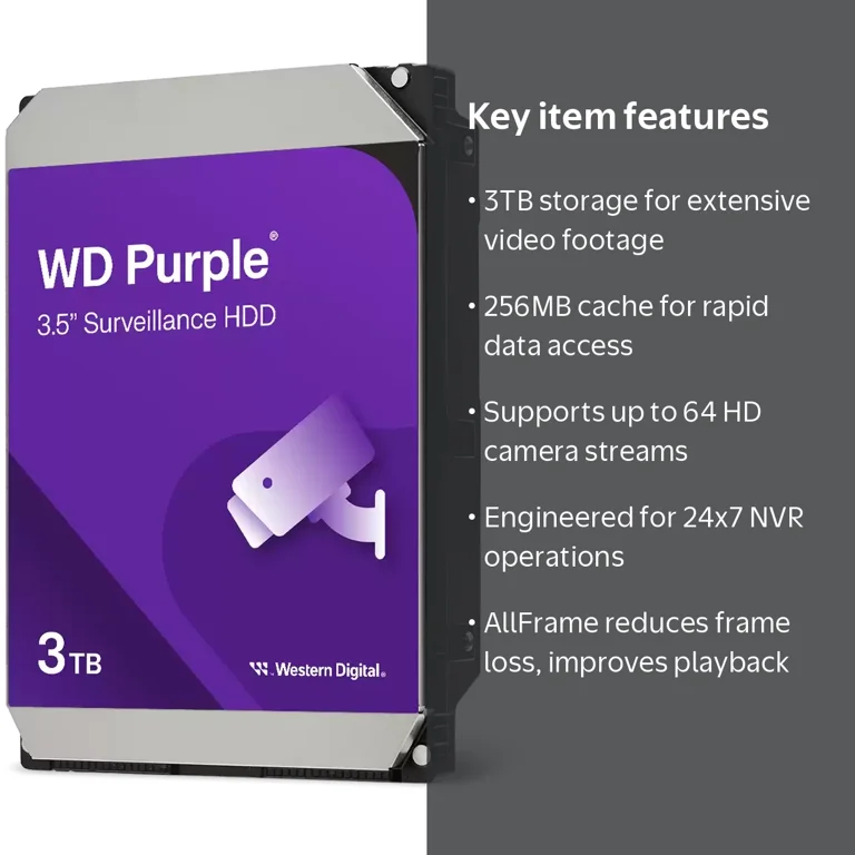 WD Purple 3TB Surveillance Hard Drive, 3.5 Inch Internal HDD