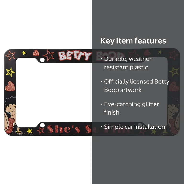 Betty Boop Glitter License Plate Frame with Glitter Finish