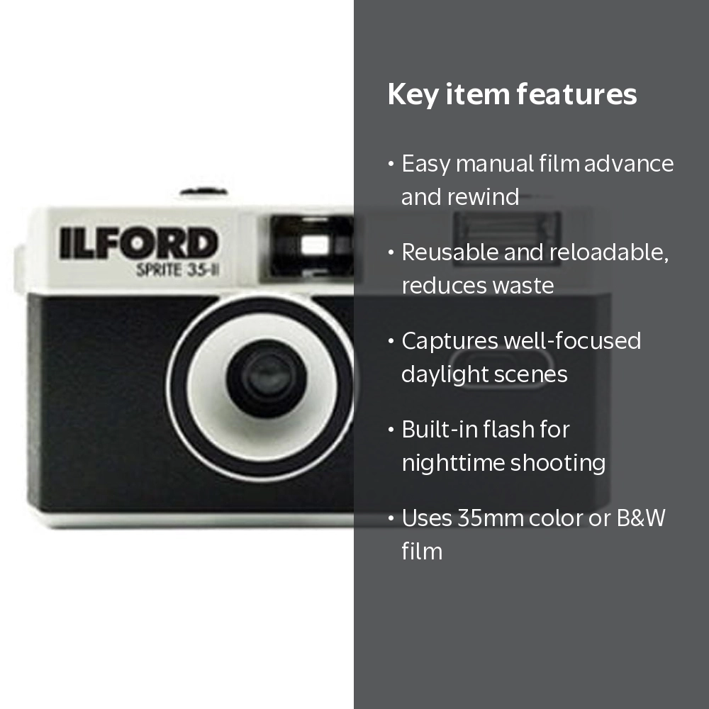 ILFORD, Film Camera, Sprite 35-II, Reusable 35mm Analog Black